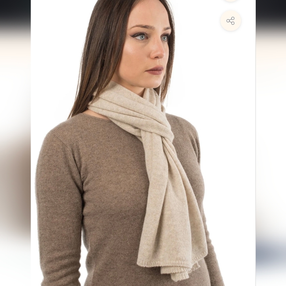 100% Italian Cashmere Scarf Shaw Wrap Beige Nwot